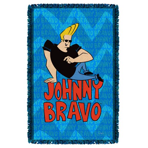 Johnny Bravo Logo Repeat Woven Tapestry Throw Blanket